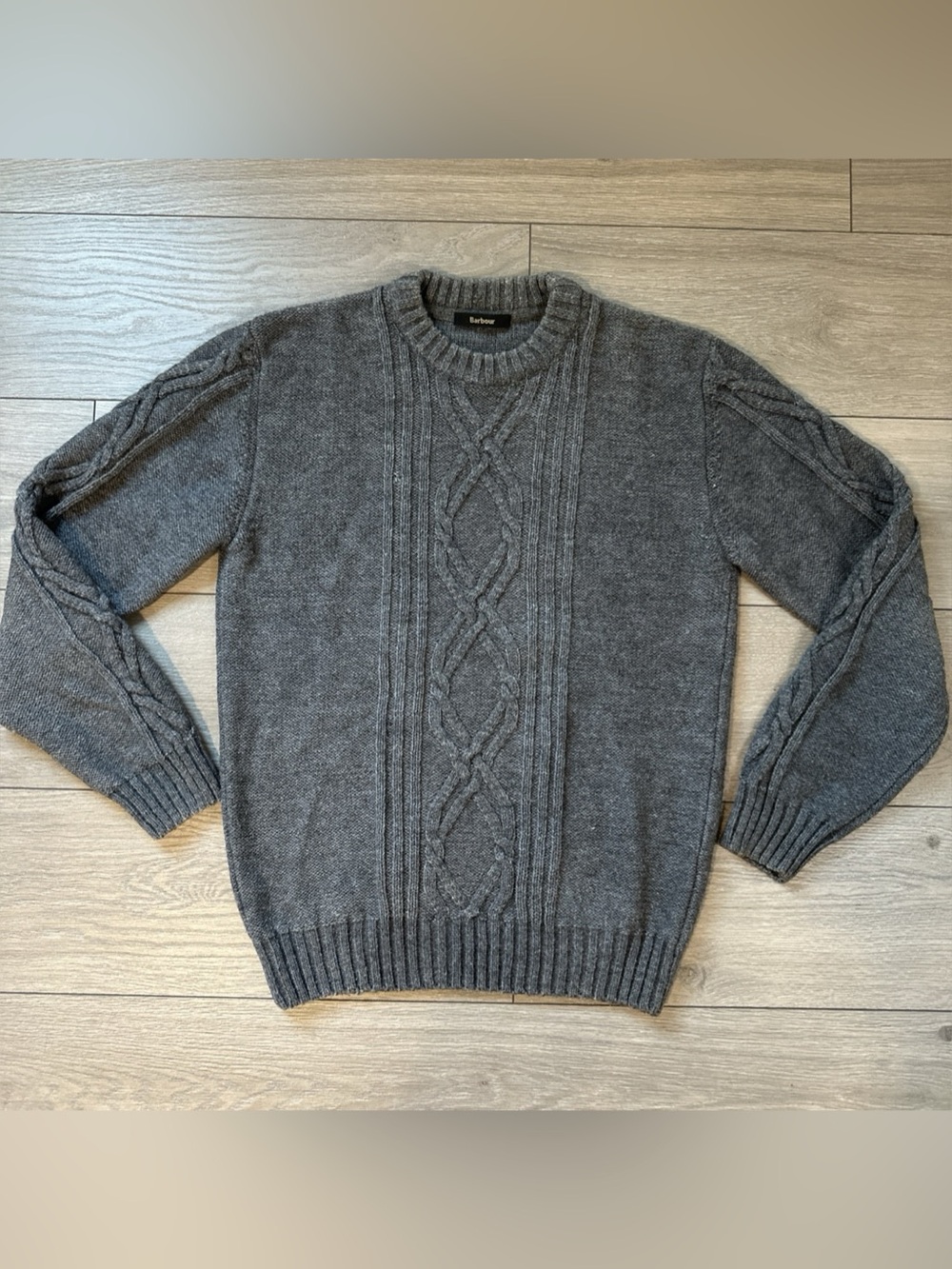 BARBOUR Men’s Size M Charcoal Grey Bedale Chunky Cable knit Sweater